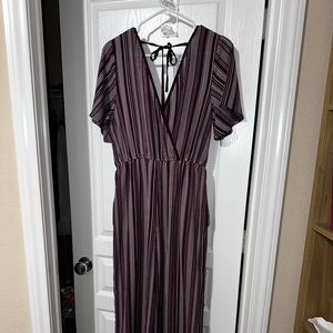Xhilaration Purple White Stripe Jumpsuit Wide Leg